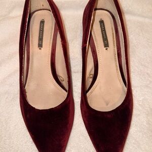 Zara Burgundy Velvet Pointed-Toe Heels